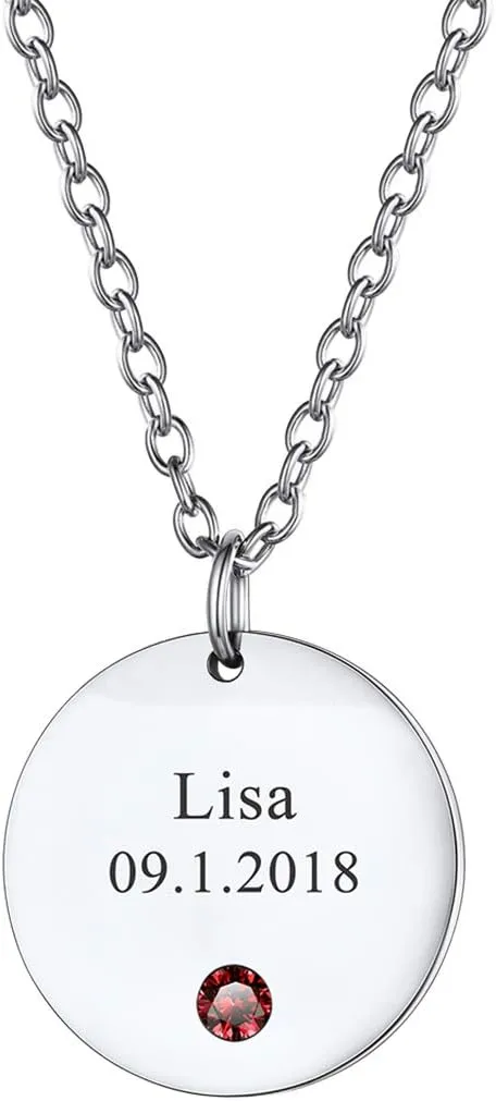 U7 Personalized Mothers Necklace with 1-8 Children Name Simulated Birthstones, Stainless Steel 18K Gold Plated Tree of Life Pendant/Disc Bar/Feet Necklaces for Grandma