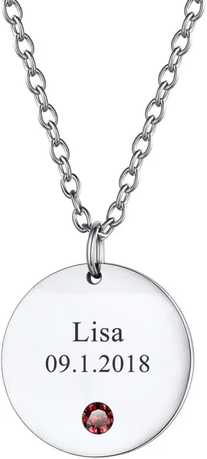 U7 Personalized Mothers Necklace with 1-8 Children Name Simulated Birthstones, Stainless Steel 18K Gold Plated Tree of Life Pendant/Disc Bar/Feet Necklaces for Grandma