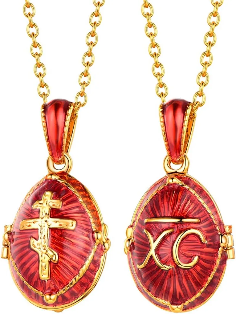 U7 Russian Orthodox Cross Pendant/Praying Hands/Ichthys Sign for Men Women Stainless Steel 18K Gold Plated Jesus Pendant Christian Religious Necklaces, Length 22" Silver Black Gold