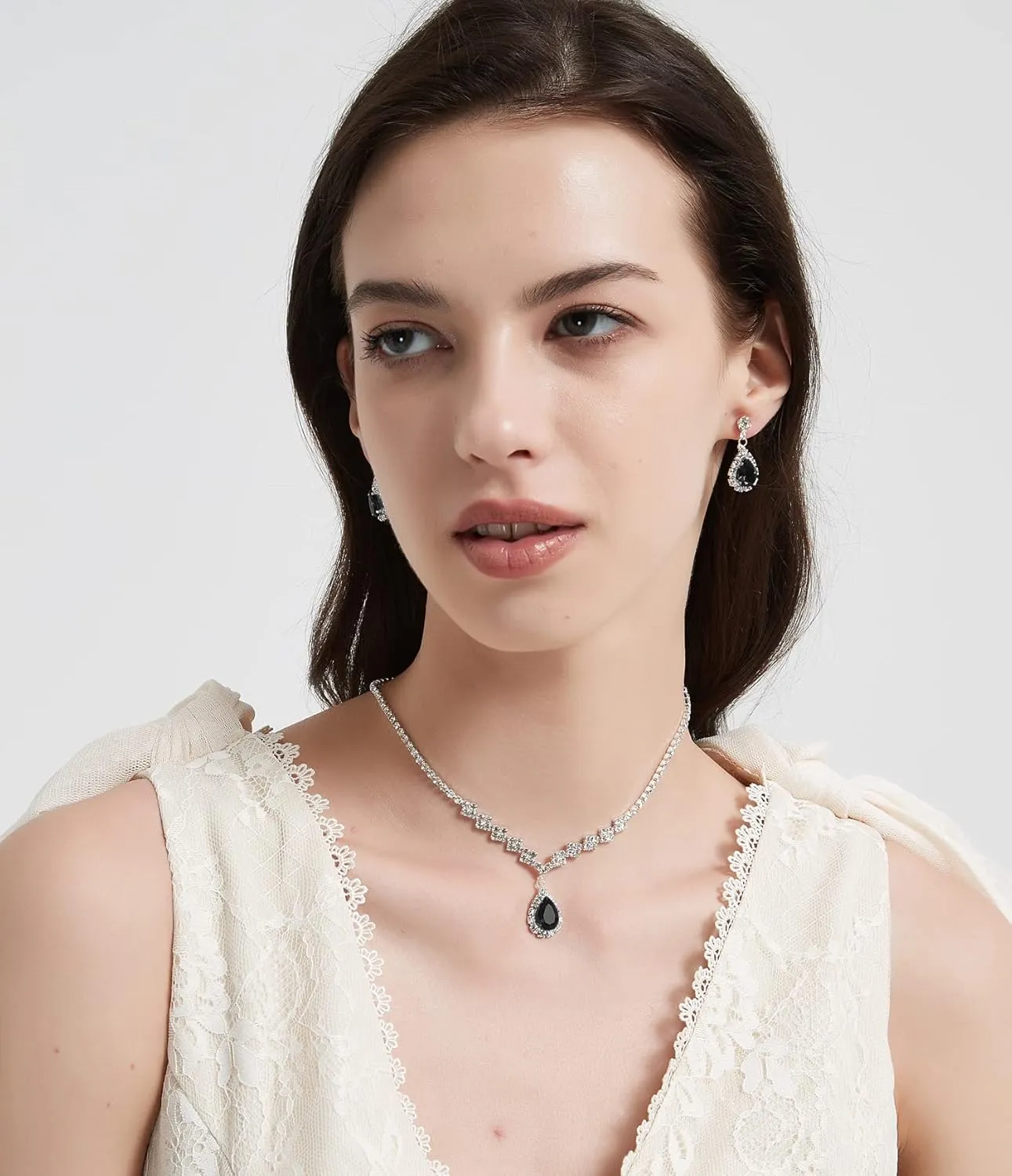 UDYLGOON Bride Rhinestone Crystal Earrings Necklace Jewelry Set for Bridesmaid Bride Wedding Costume Prom