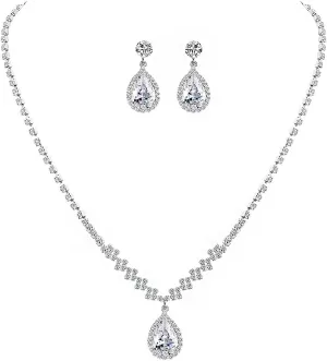 UDYLGOON Bride Rhinestone Crystal Earrings Necklace Jewelry Set for Bridesmaid Bride Wedding Costume Prom