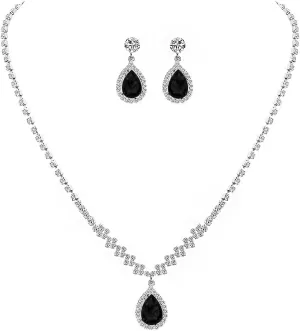 UDYLGOON Bride Rhinestone Crystal Earrings Necklace Jewelry Set for Bridesmaid Bride Wedding Costume Prom