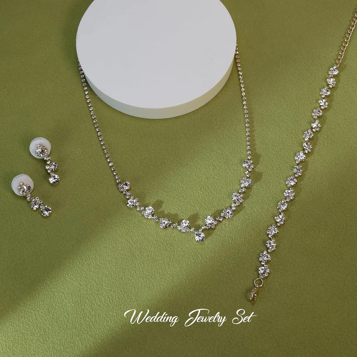 UDYLGOON Crystal Necklace Earrings Bracelet Jewelry Set Bride Bridesmaid Wedding Prom Party