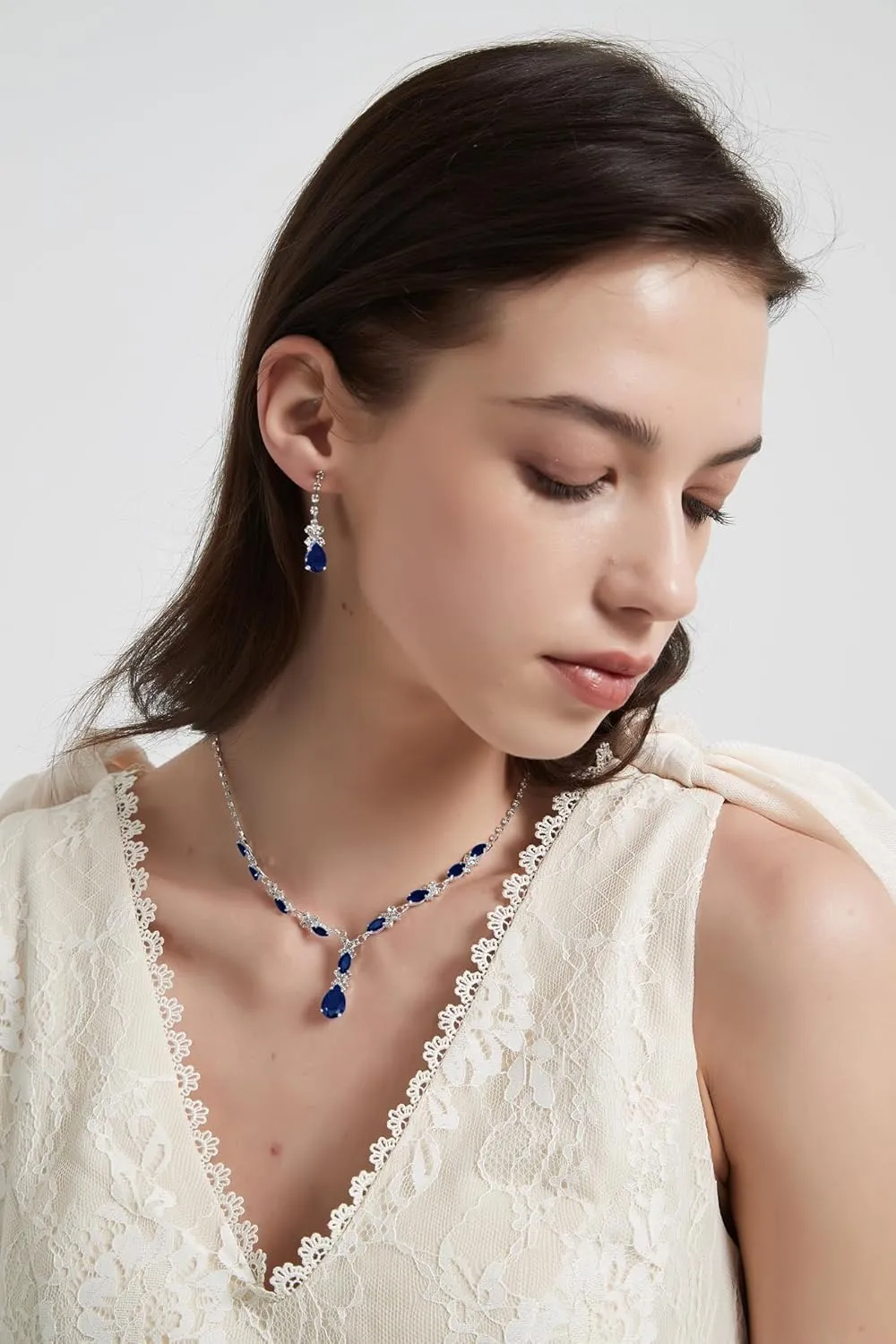 UDYLGOON CZ Crystal Earrings Necklace Bracelet Jewelry Set for Women Costume Party Bride Bridesmaid Wedding Prom Jewelry