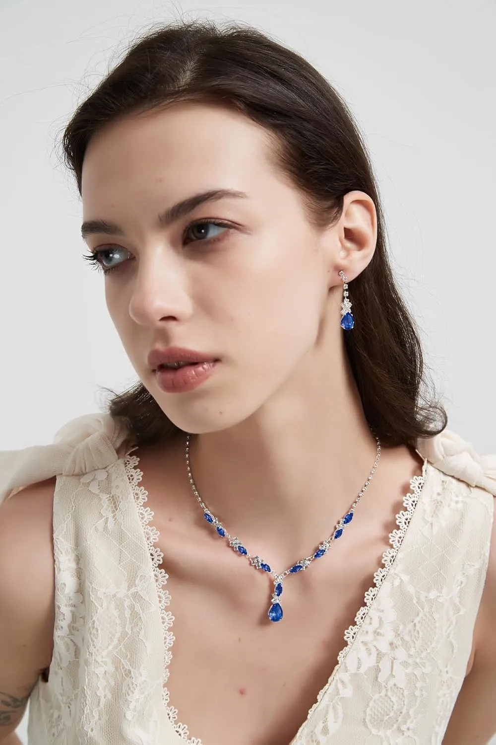 UDYLGOON CZ Crystal Earrings Necklace Bracelet Jewelry Set for Women Costume Party Bride Bridesmaid Wedding Prom Jewelry