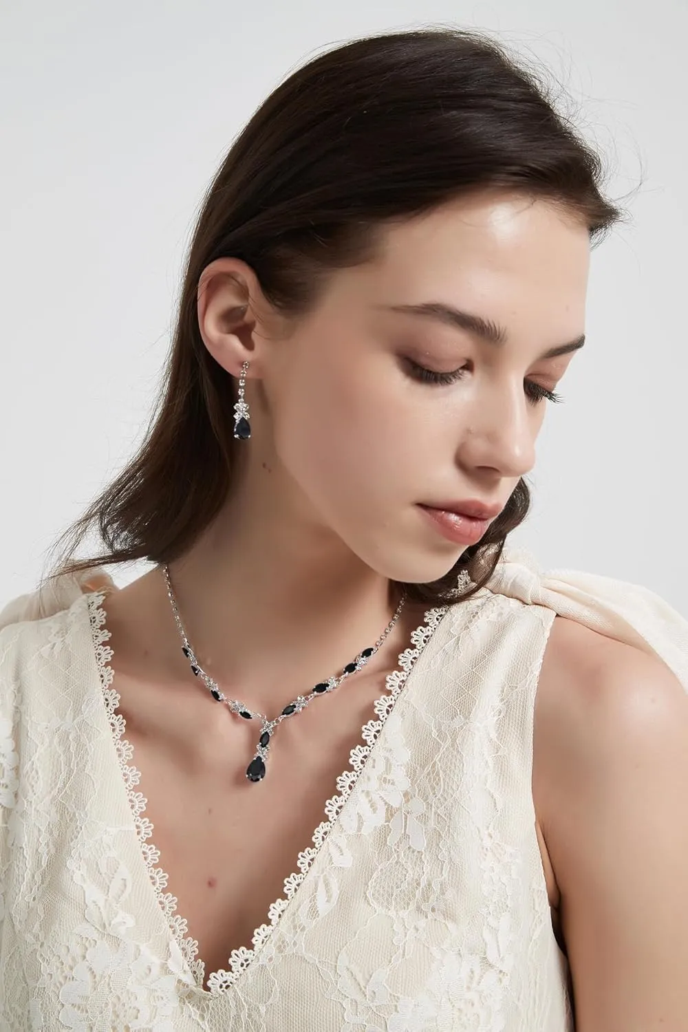 UDYLGOON CZ Crystal Earrings Necklace Bracelet Jewelry Set for Women Costume Party Bride Bridesmaid Wedding Prom Jewelry