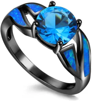 UFOORO Black Rhodium Plated Fire Opal infinity Ring Cubic Zircon Wedding Engagement Anniversary Rings For women