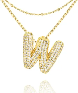 UHIBROS Bubble Letter Necklace, Gold Balloon Initial Necklaces for Women, Cubic Zirconia Dainty Charm Alphabet Pendant, 18K Gold Plated Custom Name Choker, Trendy Puffy Personalized Jewelry