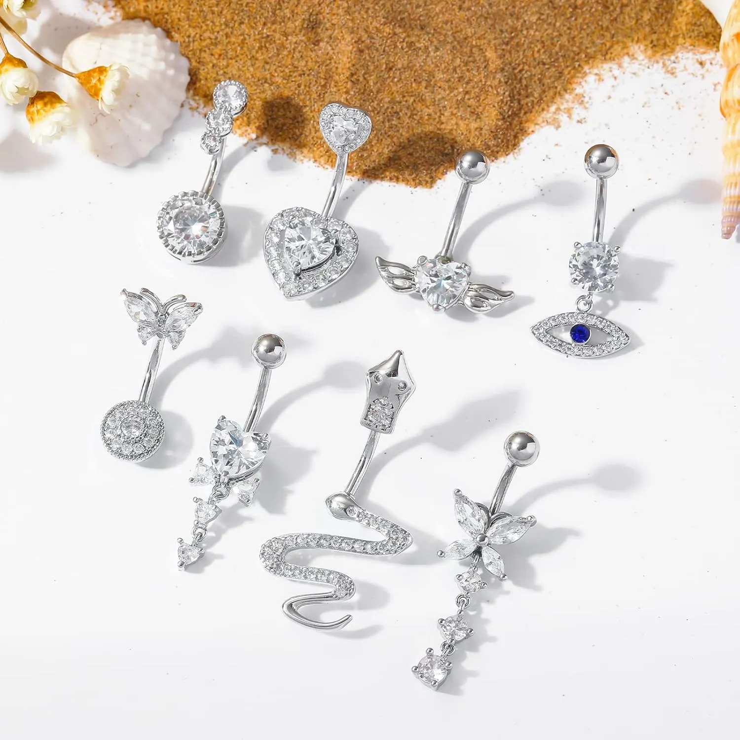 UILZ Belly Button Rings 316L Surgical Steel Belly Piercing Dangling Round CZ Navel Rings for Women Men Body Piercing Jewelry