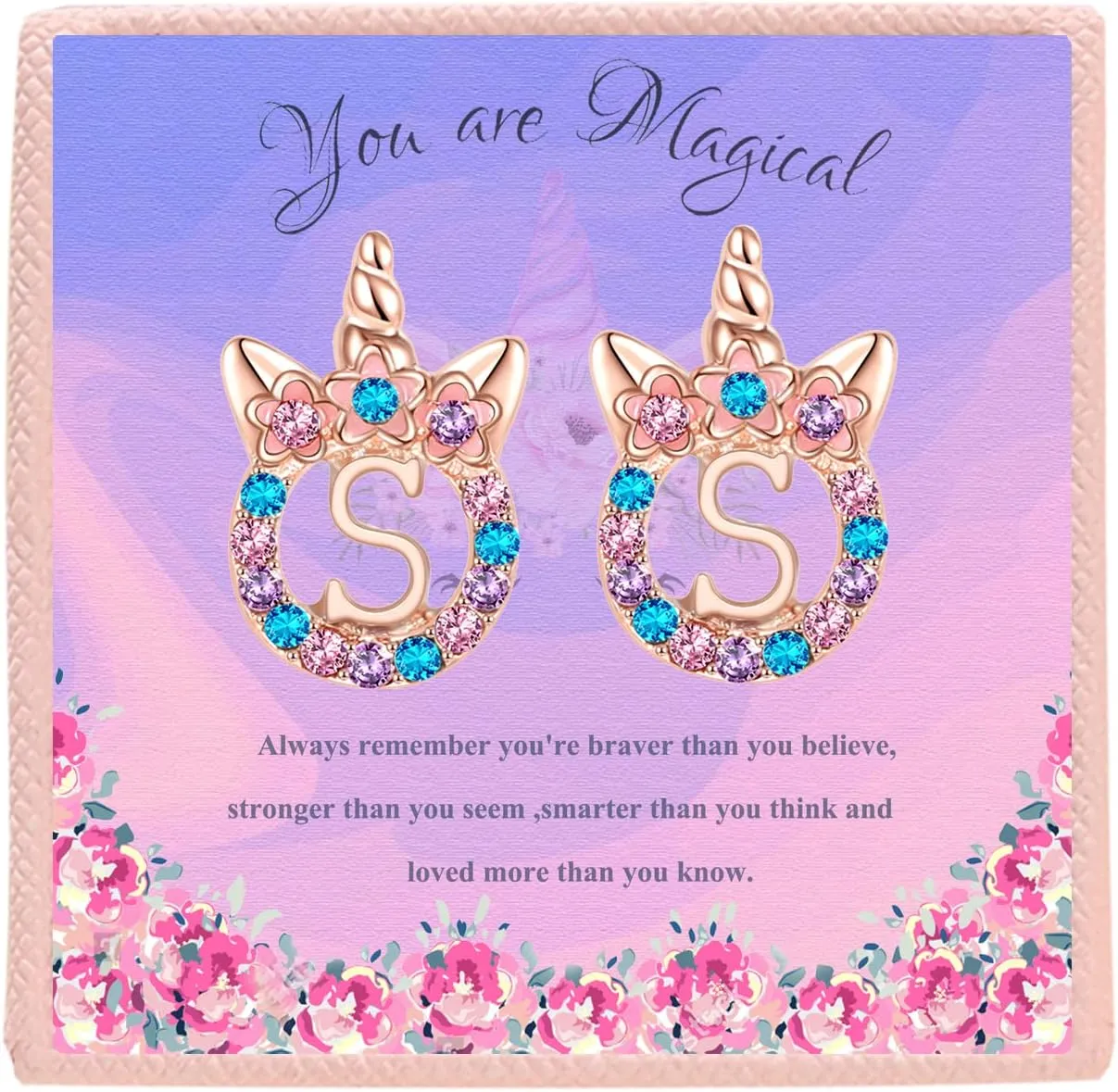 Unicorns Hypoallergenic Stud Earrings CZ Initial Letter Stud Earrings Unicorns Jewelry Gifts for Girls 3 years old  