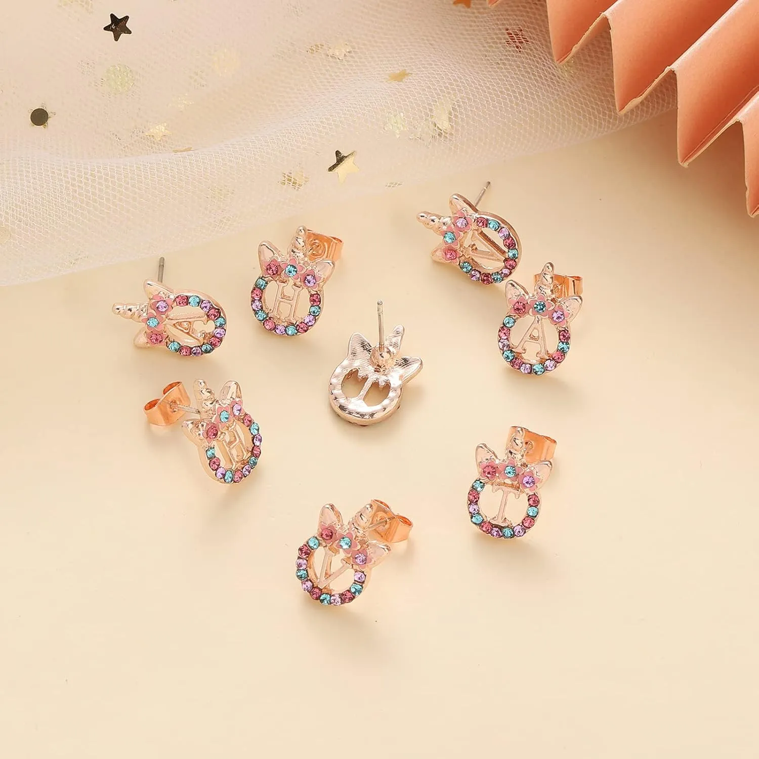 Unicorns Hypoallergenic Stud Earrings CZ Initial Letter Stud Earrings Unicorns Jewelry Gifts for Girls 3 years old  
