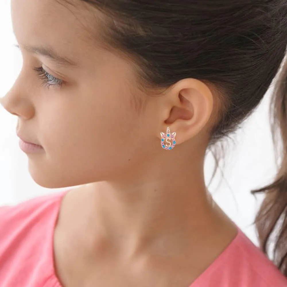 Unicorns Hypoallergenic Stud Earrings CZ Initial Letter Stud Earrings Unicorns Jewelry Gifts for Girls 3 years old  