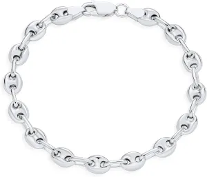 Unisex .925 Sterling Silver Nautical Anchor Link Puff Mariner Chain Bracelet For Women Men 9-6MM Wide 7 8 Inch