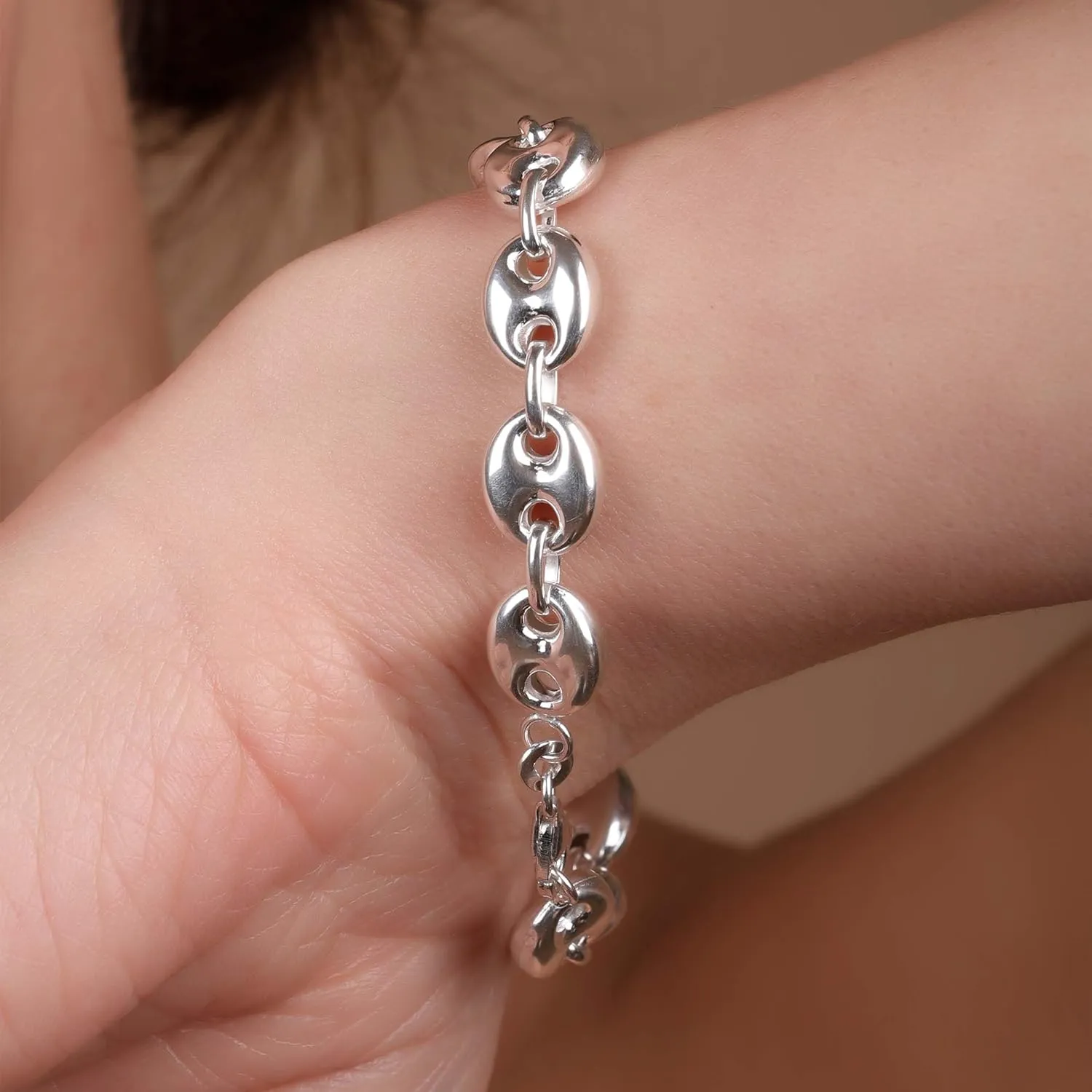 Unisex .925 Sterling Silver Nautical Anchor Link Puff Mariner Chain Bracelet For Women Men 9-6MM Wide 7 8 Inch