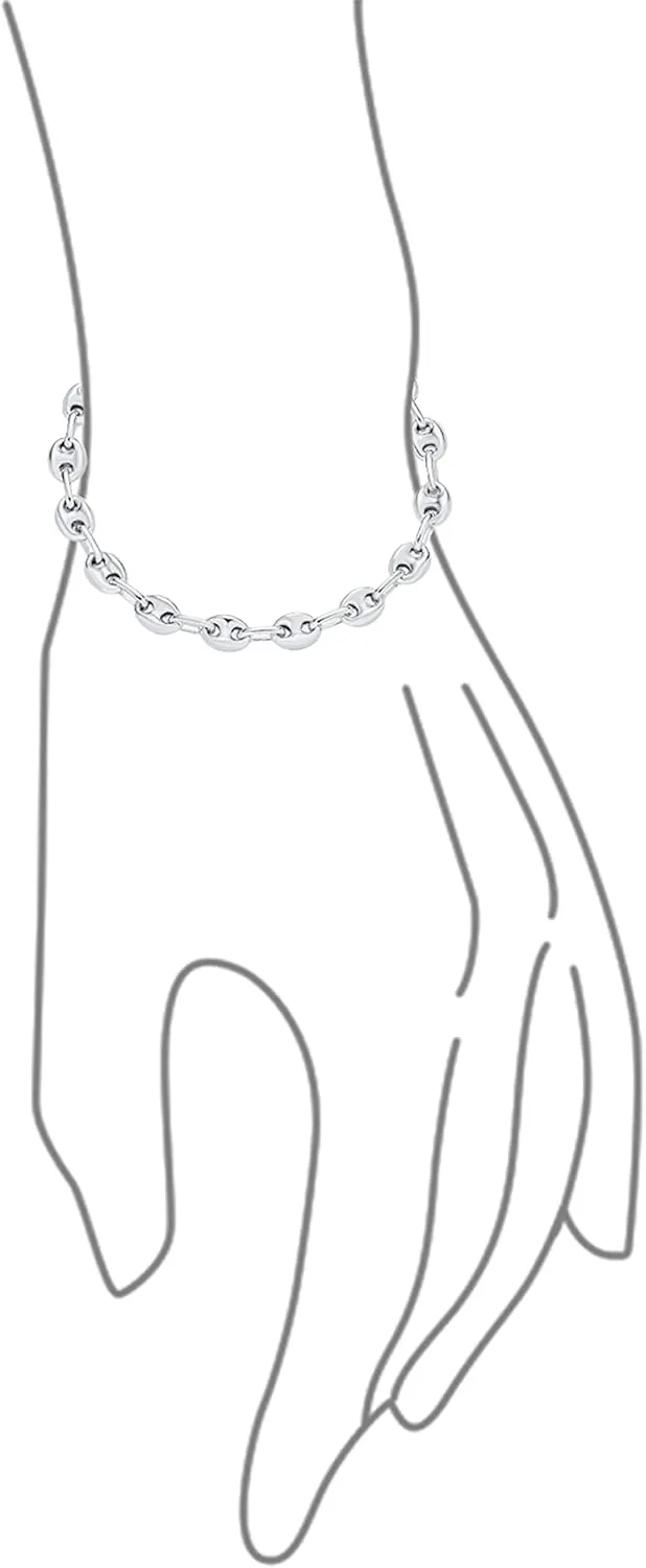 Unisex .925 Sterling Silver Nautical Anchor Link Puff Mariner Chain Bracelet For Women Men 9-6MM Wide 7 8 Inch