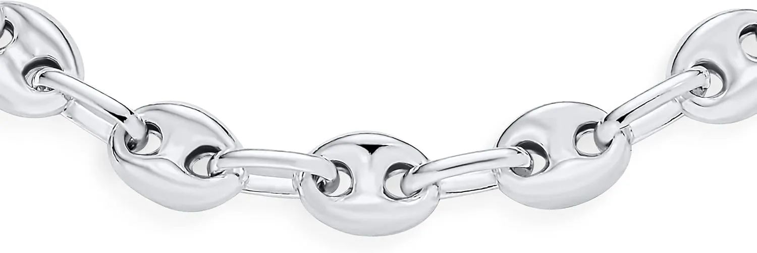 Unisex .925 Sterling Silver Nautical Anchor Link Puff Mariner Chain Bracelet For Women Men 9-6MM Wide 7 8 Inch