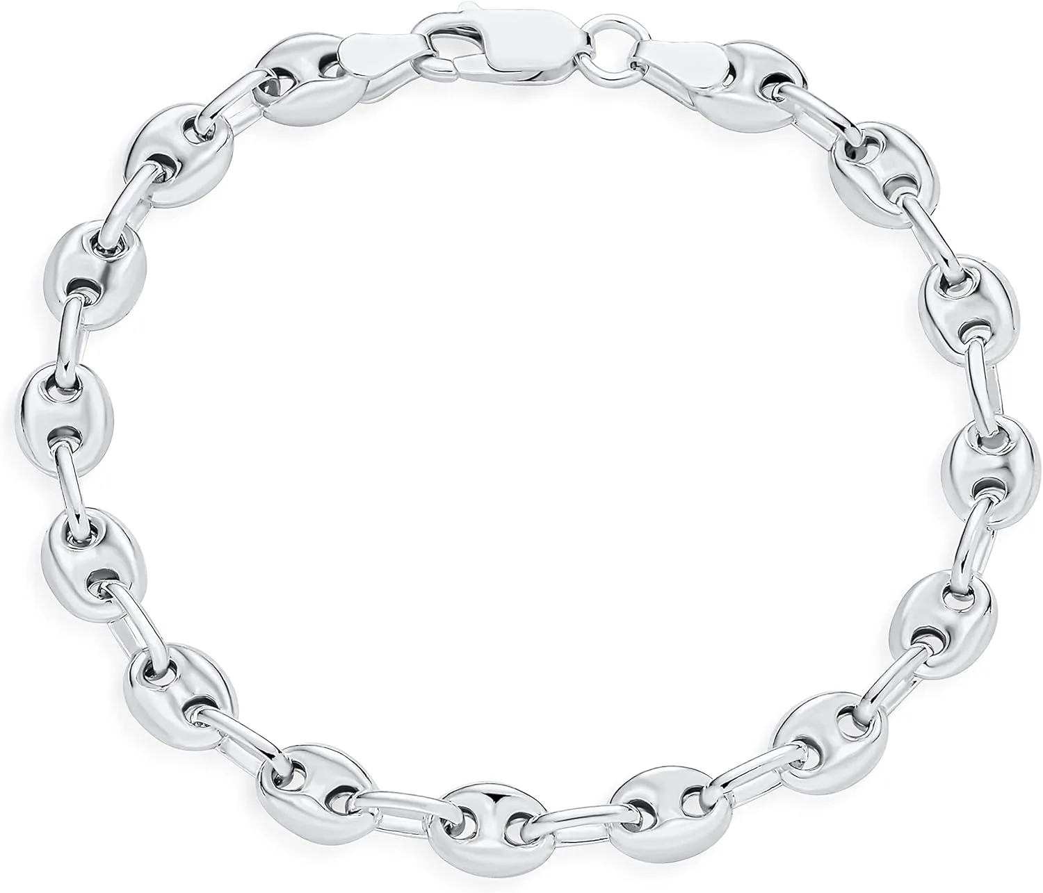 Unisex .925 Sterling Silver Nautical Anchor Link Puff Mariner Chain Bracelet For Women Men 9-6MM Wide 7 8 Inch