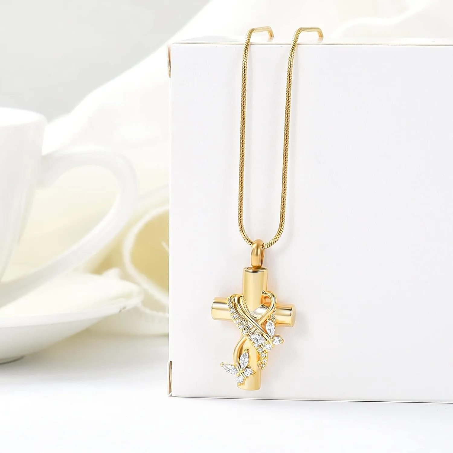 Urn Necklaces for Ashes Butterfly Cremation Jewelry for Ashes for Human Cross with Crystal Butterfly Memorial Ash Pendant Keepsake Jewelry Gifts for Loss of Loved One