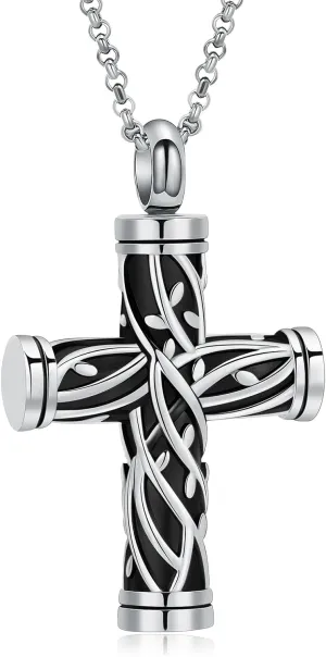 Urn Necklaces for Ashes Cross Cremation Jewelry for Ashes Memorial Ash Pendant with Hollow Keepsake Jewelry Gifts for Loss of Loved One with Funnel Filler Kit
