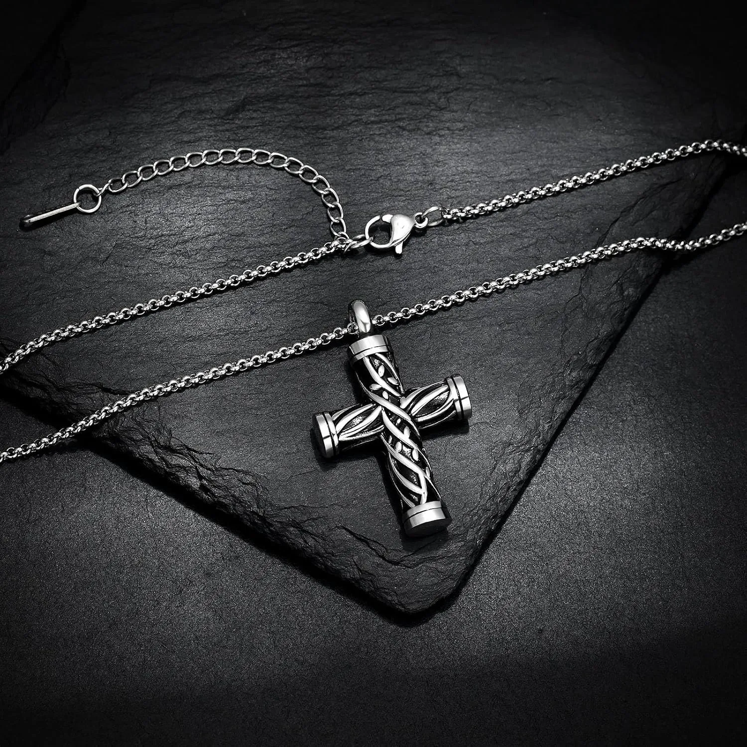 Urn Necklaces for Ashes Cross Cremation Jewelry for Ashes Memorial Ash Pendant with Hollow Keepsake Jewelry Gifts for Loss of Loved One with Funnel Filler Kit