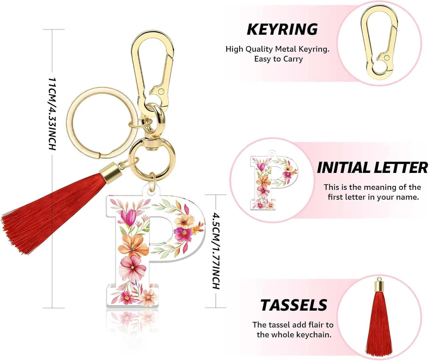Vadaka Initial Letter Keychain for Women Girls Tassel Letter Keychain for Backpack Key Chains for Kids Backpack Key Chain