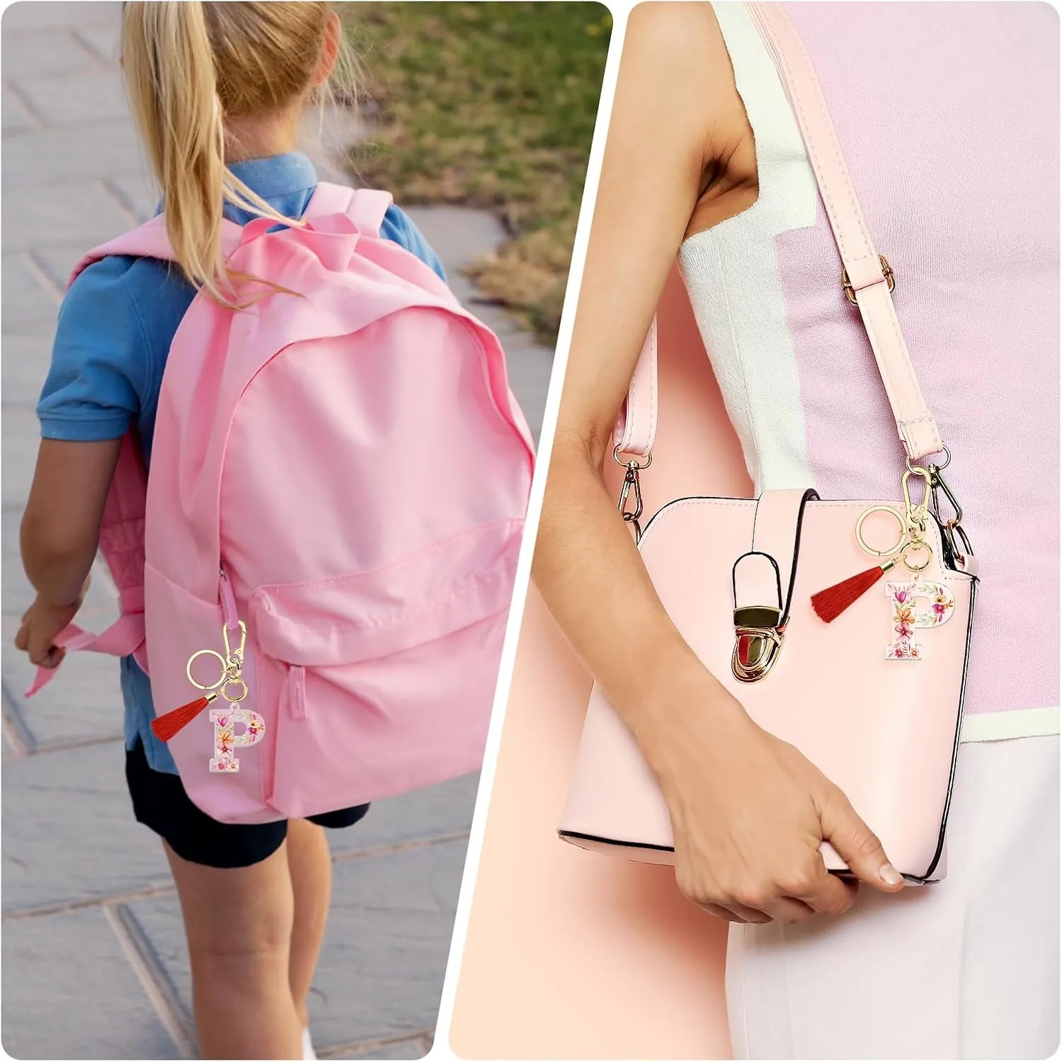 Vadaka Initial Letter Keychain for Women Girls Tassel Letter Keychain for Backpack Key Chains for Kids Backpack Key Chain