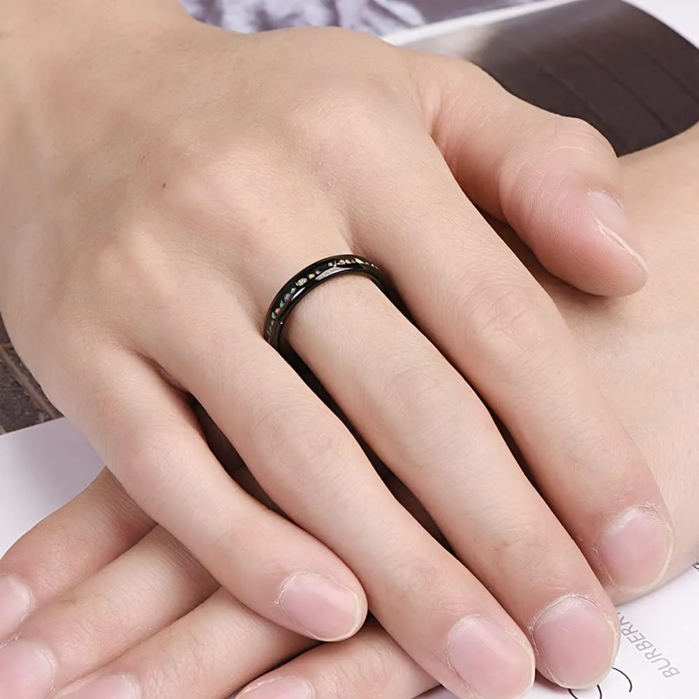 Vakki 4mm 8mm Black Tungsten Rings Inlaid with Crushed Created Opal Wedding Engagement Band for Men Comfort Fit Size 4-12