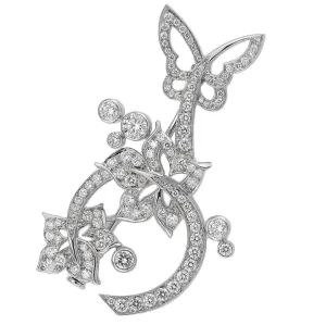 Van Cleef & Arpels Butterfly Diamond 18k White Gold Brooch Necklace