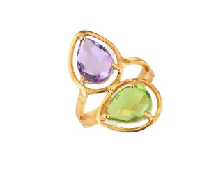 Veracity Jewelry Gold Plated Gemstone Rings For Women & Girls - Jewelry For Women's Birthday Anniversary Wife Mom Girlfriend Sister - Handmade Gifts (Amethyst and peridot)
