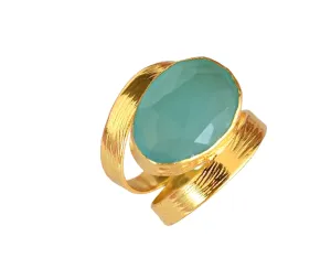 Veracity Jewelry Gold Plated Gemstone Rings For Women & Girls - Jewelry For Women's Birthday Anniversary Wife Mom Girlfriend Sister - Western Style Handmade Jewelry (Aqua chalcedony)