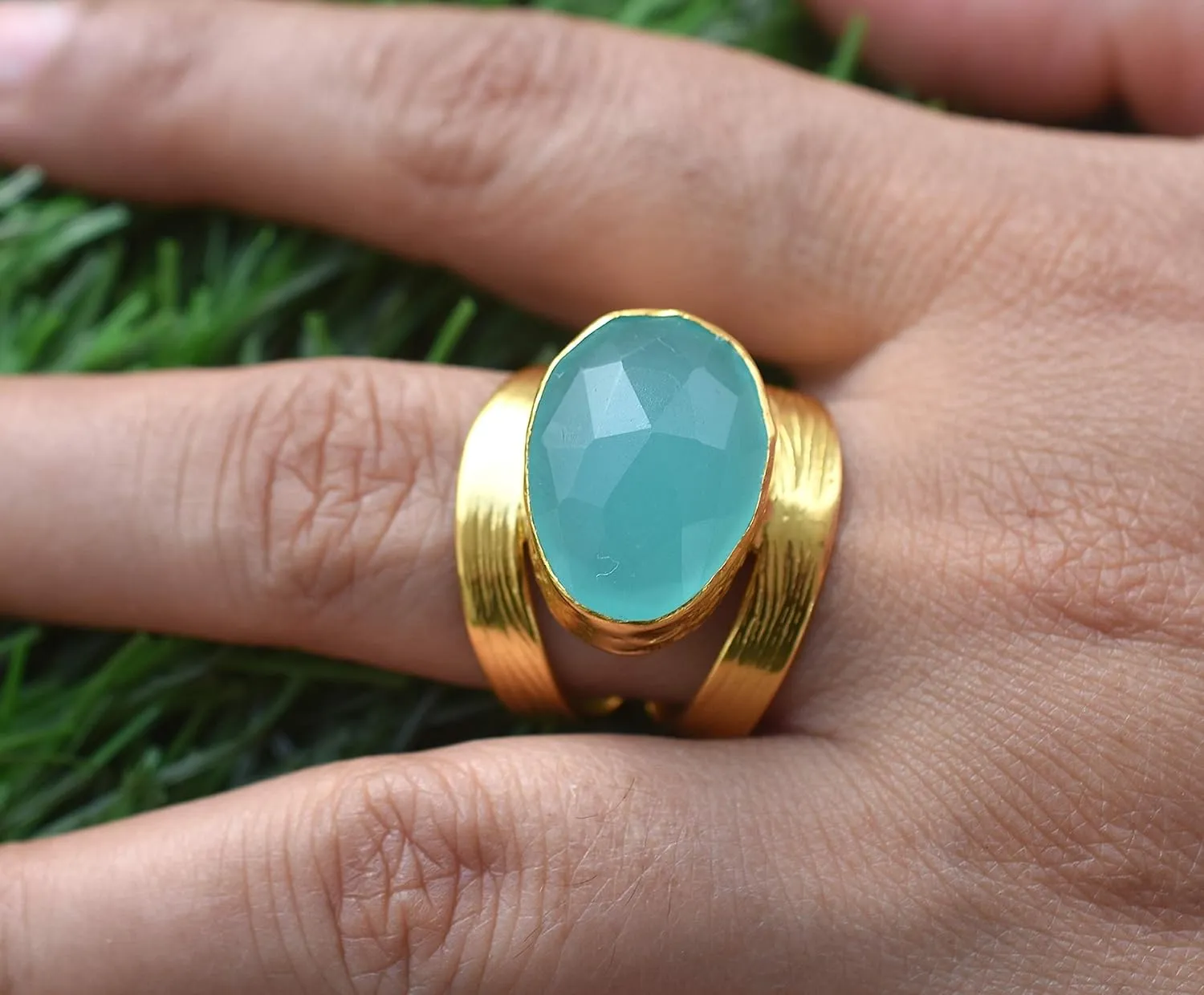 Veracity Jewelry Gold Plated Gemstone Rings For Women & Girls - Jewelry For Women's Birthday Anniversary Wife Mom Girlfriend Sister - Western Style Handmade Jewelry (Aqua chalcedony)
