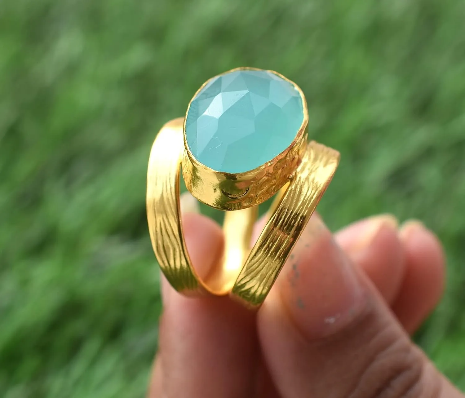 Veracity Jewelry Gold Plated Gemstone Rings For Women & Girls - Jewelry For Women's Birthday Anniversary Wife Mom Girlfriend Sister - Western Style Handmade Jewelry (Aqua chalcedony)