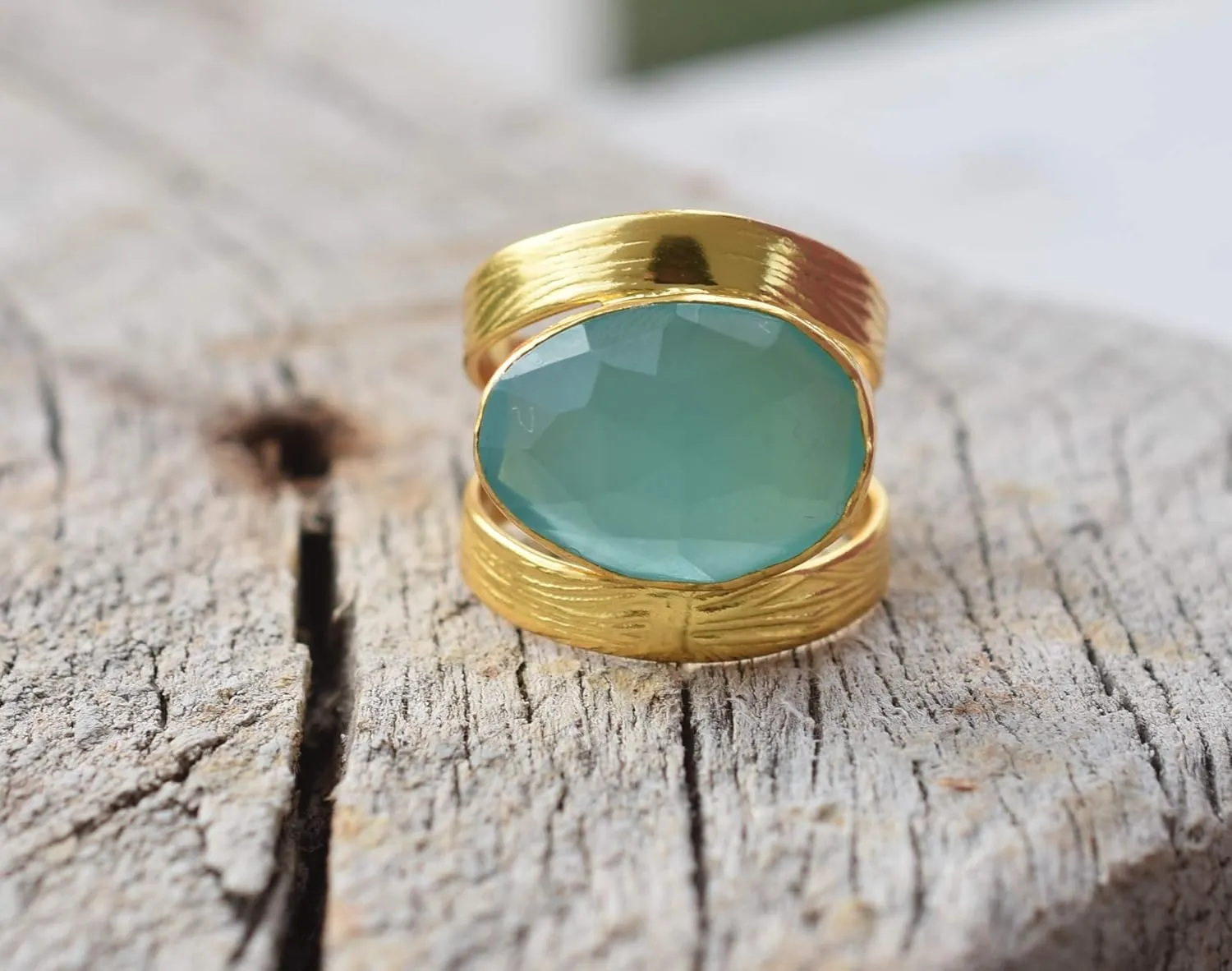 Veracity Jewelry Gold Plated Gemstone Rings For Women & Girls - Jewelry For Women's Birthday Anniversary Wife Mom Girlfriend Sister - Western Style Handmade Jewelry (Aqua chalcedony)