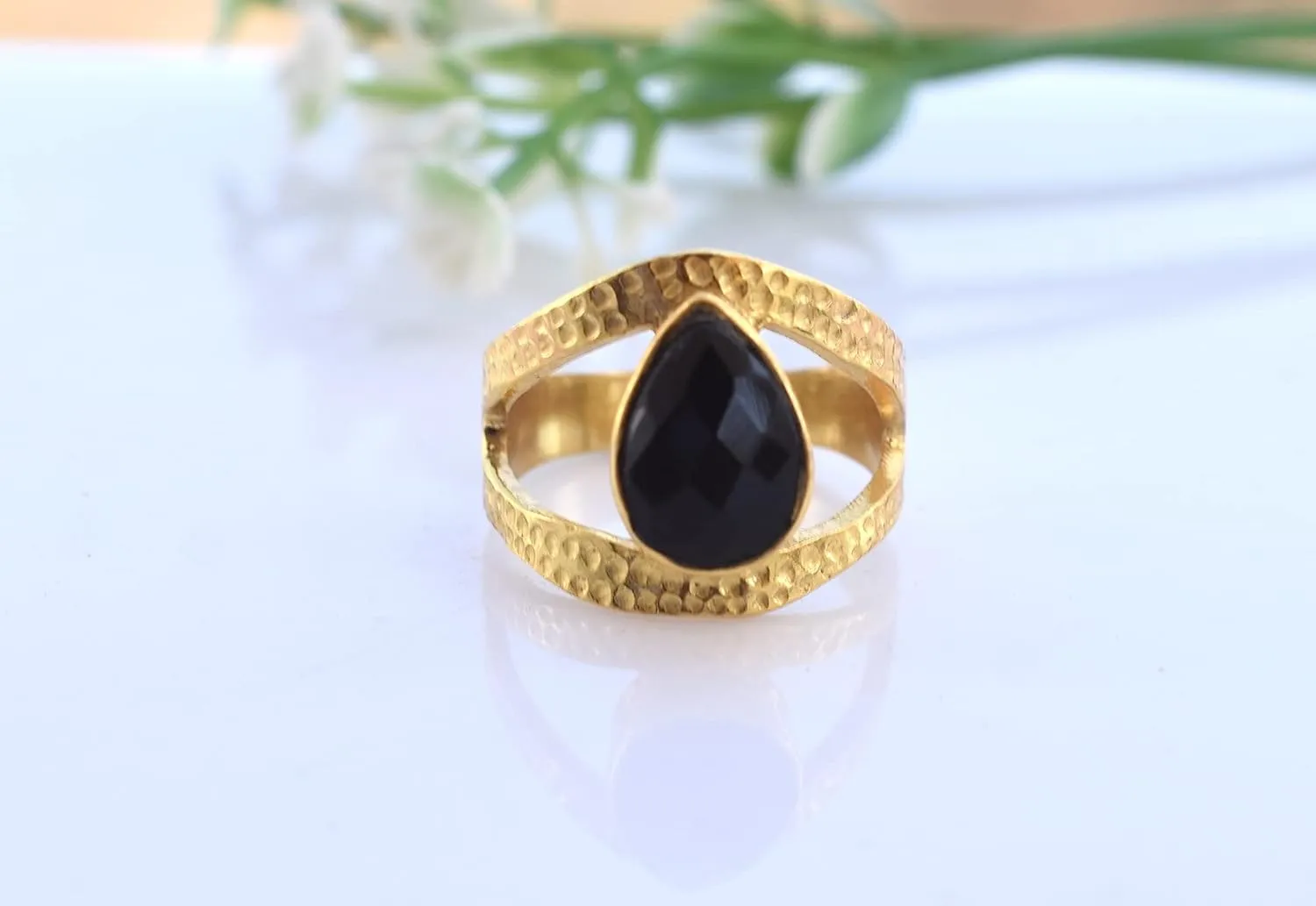 Veracity Jewelry Gold Plated Gemstone Rings For Women & Girls - Jewelry For Women's Birthday Anniversary Wife Mom Girlfriend Sister - Western Style Handmade Jewelry (Black onyx)