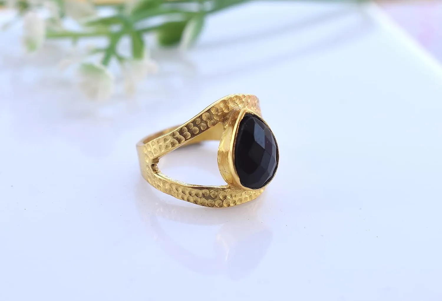 Veracity Jewelry Gold Plated Gemstone Rings For Women & Girls - Jewelry For Women's Birthday Anniversary Wife Mom Girlfriend Sister - Western Style Handmade Jewelry (Black onyx)