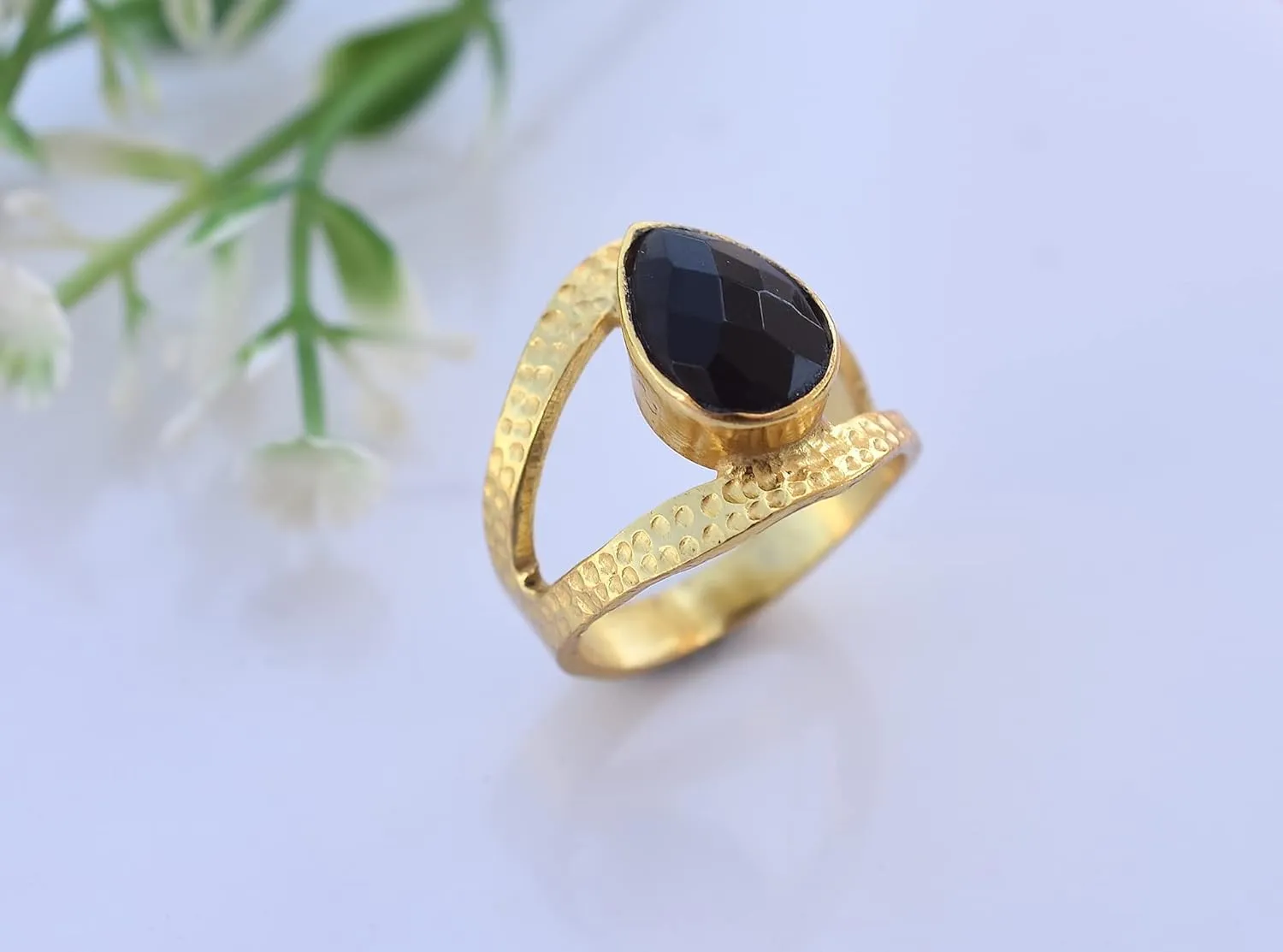 Veracity Jewelry Gold Plated Gemstone Rings For Women & Girls - Jewelry For Women's Birthday Anniversary Wife Mom Girlfriend Sister - Western Style Handmade Jewelry (Black onyx)