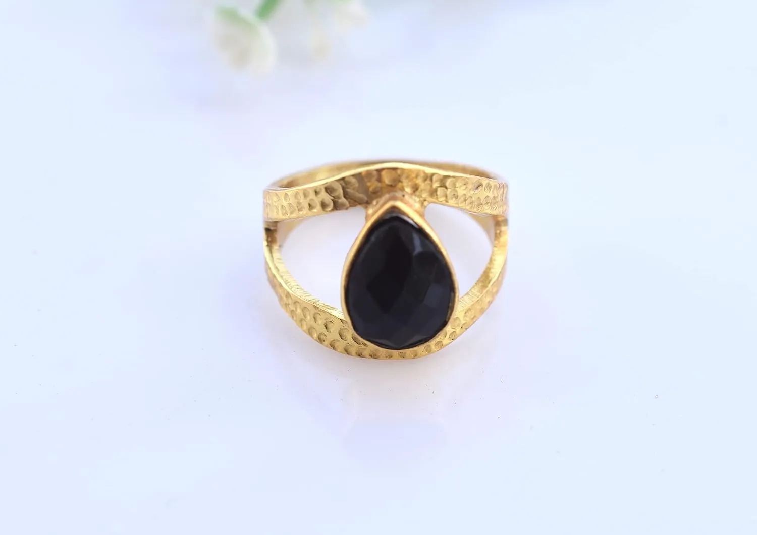 Veracity Jewelry Gold Plated Gemstone Rings For Women & Girls - Jewelry For Women's Birthday Anniversary Wife Mom Girlfriend Sister - Western Style Handmade Jewelry (Black onyx)