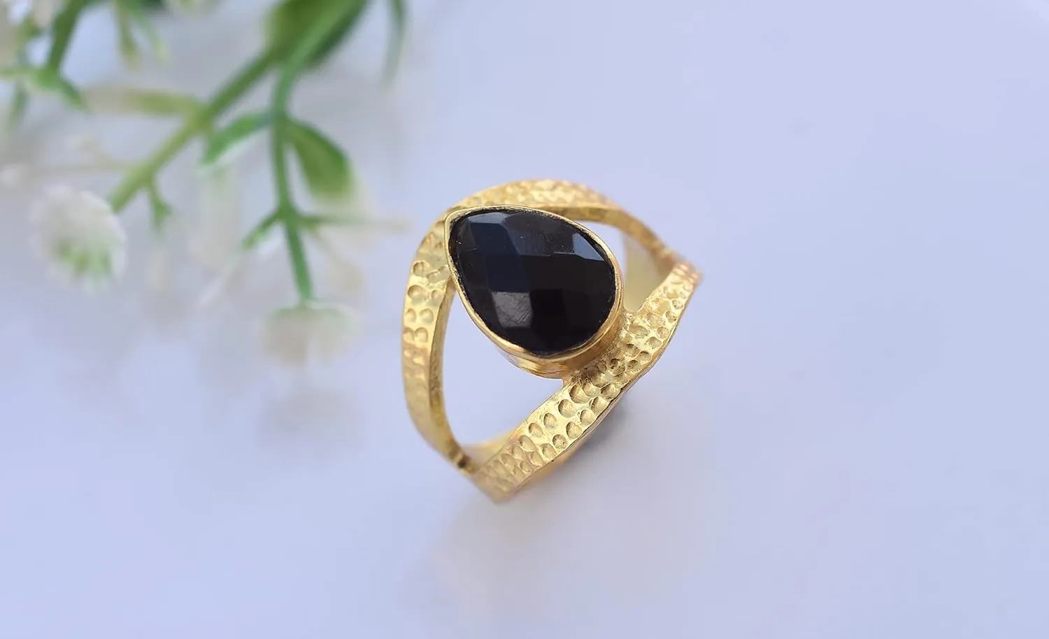 Veracity Jewelry Gold Plated Gemstone Rings For Women & Girls - Jewelry For Women's Birthday Anniversary Wife Mom Girlfriend Sister - Western Style Handmade Jewelry (Black onyx)