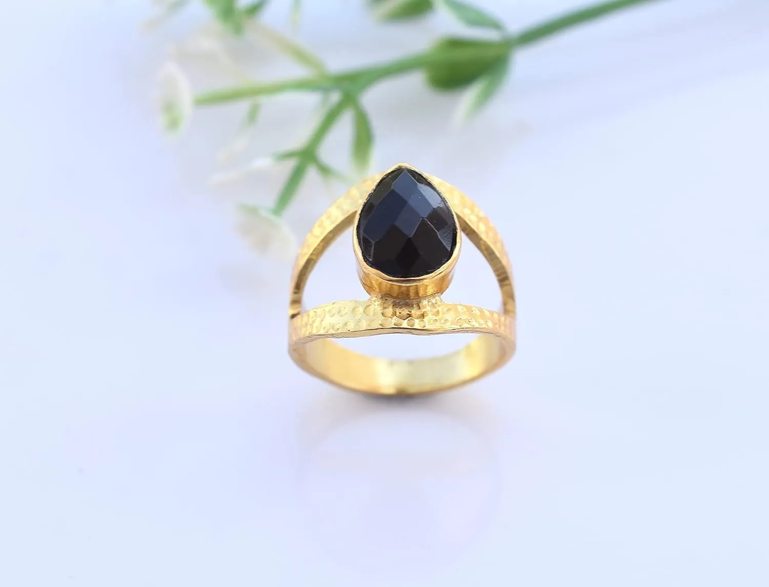 Veracity Jewelry Gold Plated Gemstone Rings For Women & Girls - Jewelry For Women's Birthday Anniversary Wife Mom Girlfriend Sister - Western Style Handmade Jewelry (Black onyx)