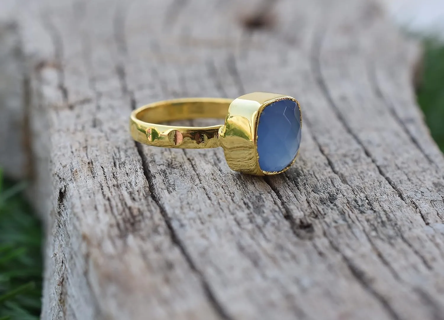 Veracity Jewelry Gold Plated Gemstone Rings For Women & Girls - Jewelry For Women's Birthday Anniversary Wife Mom Girlfriend Sister - Western Style Handmade Jewelry (Blue chalcedony)