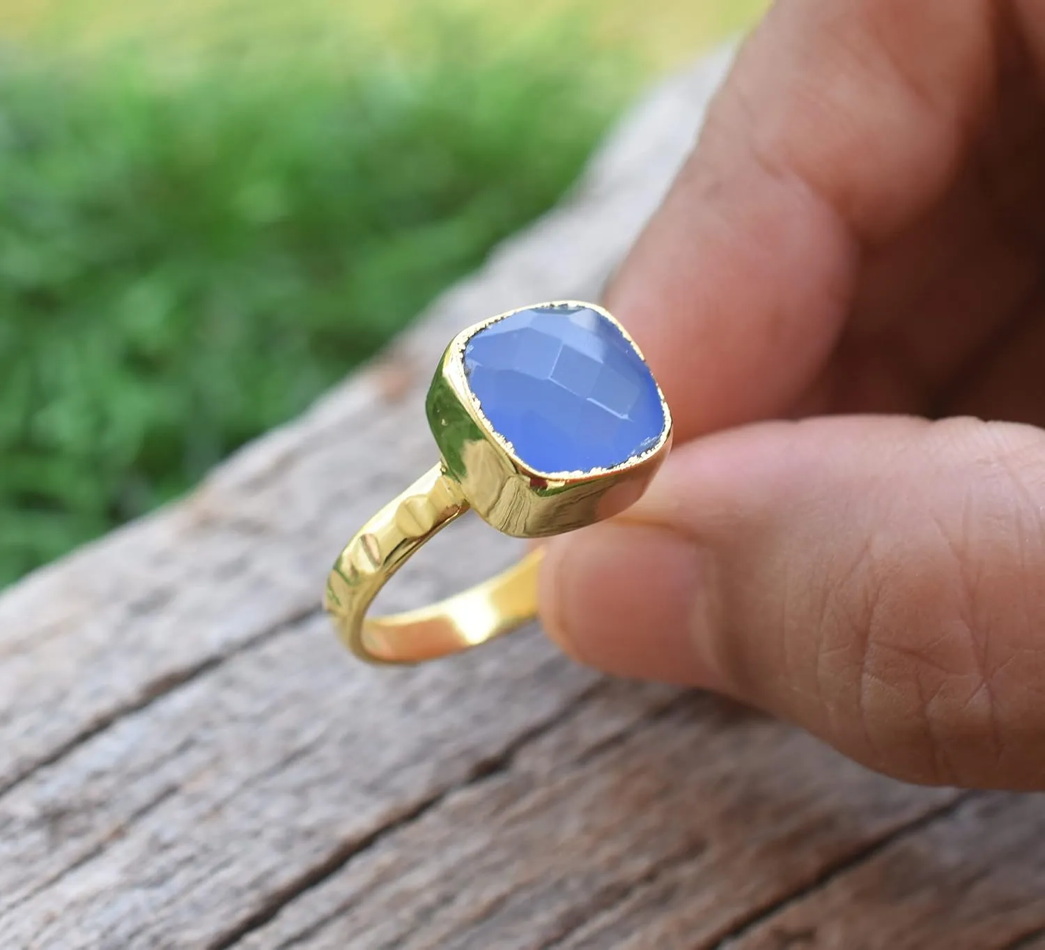 Veracity Jewelry Gold Plated Gemstone Rings For Women & Girls - Jewelry For Women's Birthday Anniversary Wife Mom Girlfriend Sister - Western Style Handmade Jewelry (Blue chalcedony)