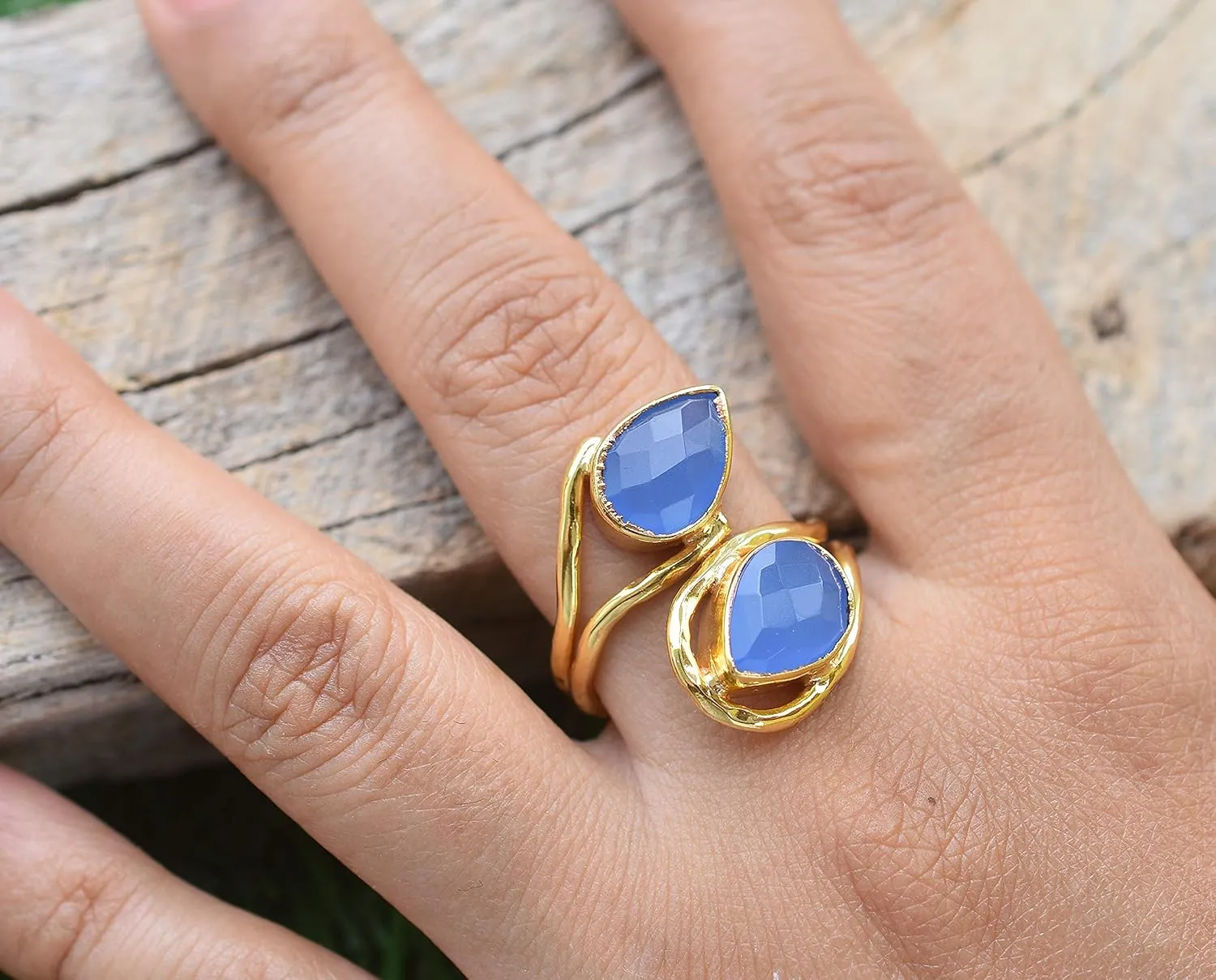 Veracity Jewelry Gold Plated Gemstone Rings For Women & Girls - Jewelry For Women's Birthday Anniversary Wife Mom Girlfriend Sister - Western Style Handmade Jewelry (Blue chalcedony)