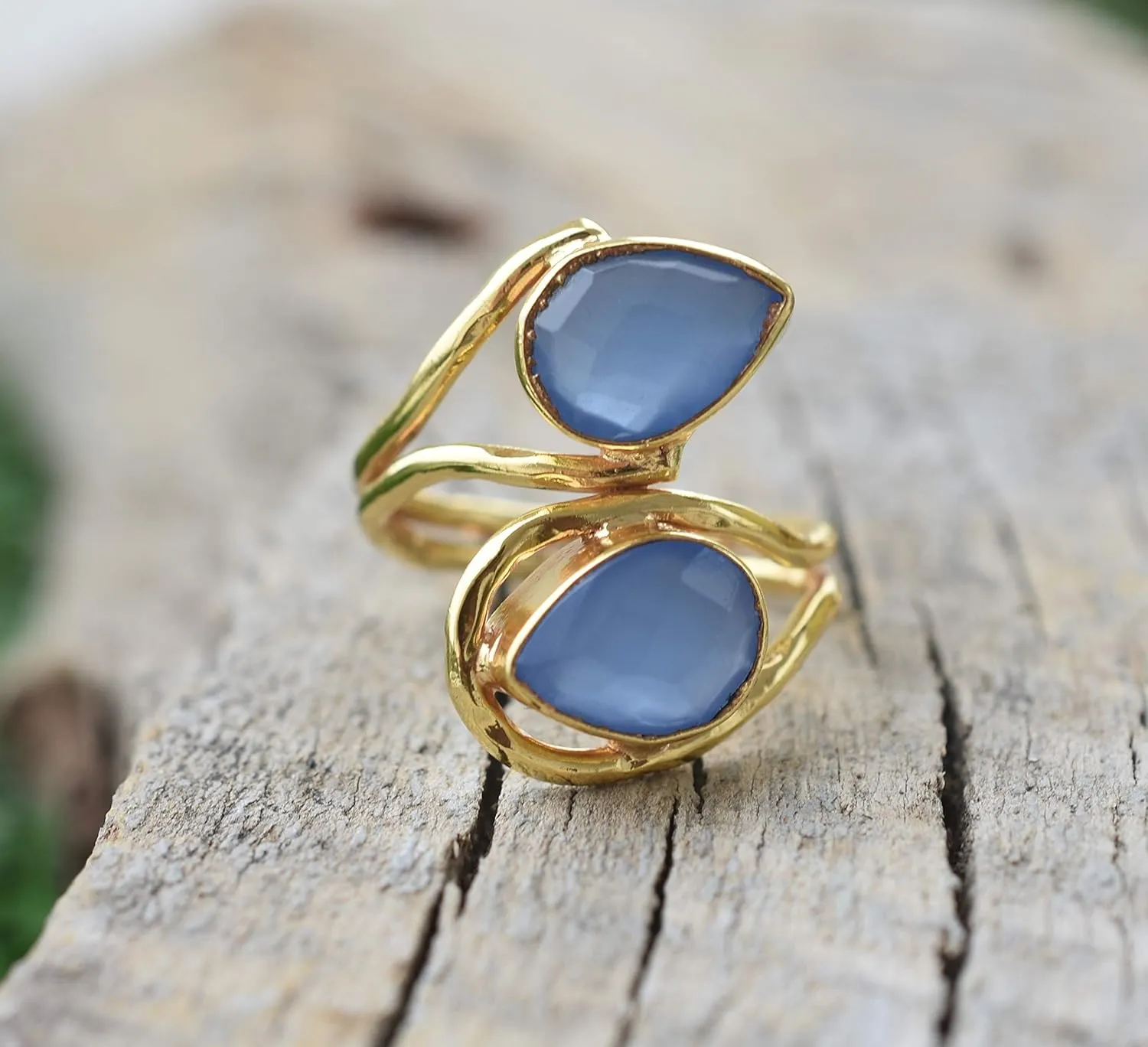 Veracity Jewelry Gold Plated Gemstone Rings For Women & Girls - Jewelry For Women's Birthday Anniversary Wife Mom Girlfriend Sister - Western Style Handmade Jewelry (Blue chalcedony)