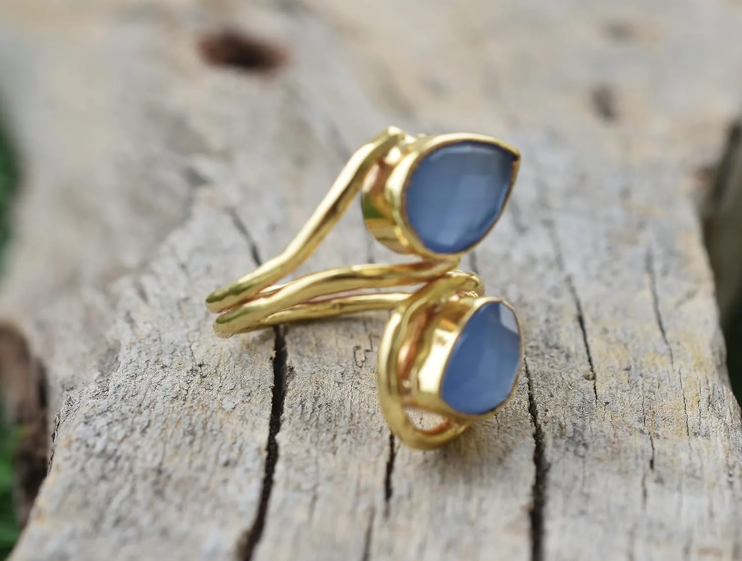 Veracity Jewelry Gold Plated Gemstone Rings For Women & Girls - Jewelry For Women's Birthday Anniversary Wife Mom Girlfriend Sister - Western Style Handmade Jewelry (Blue chalcedony)