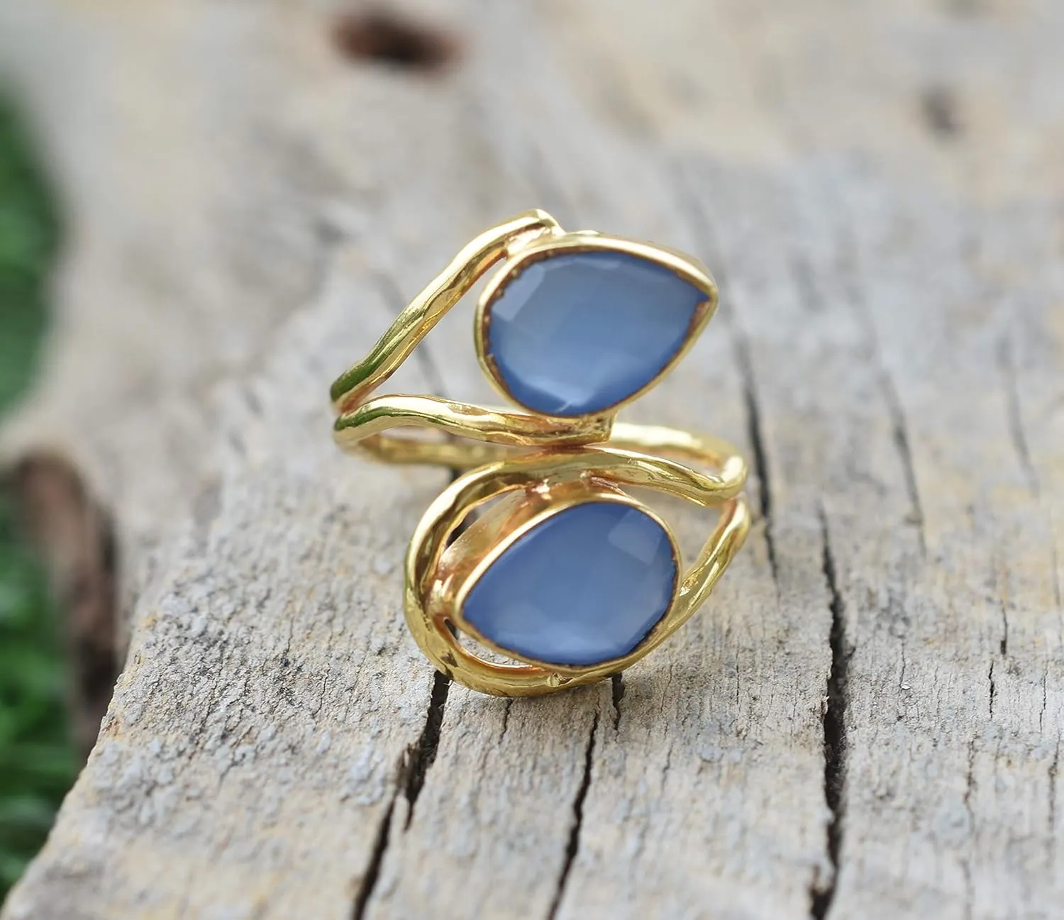 Veracity Jewelry Gold Plated Gemstone Rings For Women & Girls - Jewelry For Women's Birthday Anniversary Wife Mom Girlfriend Sister - Western Style Handmade Jewelry (Blue chalcedony)