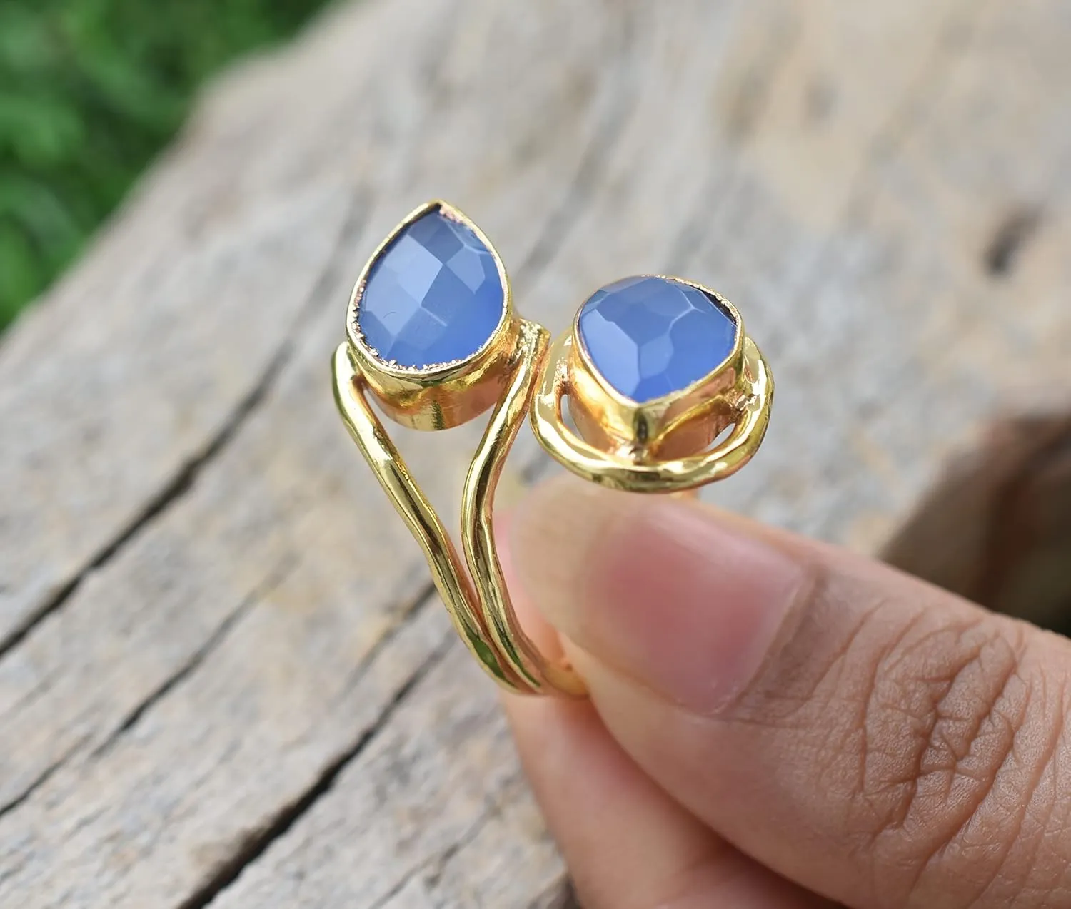 Veracity Jewelry Gold Plated Gemstone Rings For Women & Girls - Jewelry For Women's Birthday Anniversary Wife Mom Girlfriend Sister - Western Style Handmade Jewelry (Blue chalcedony)