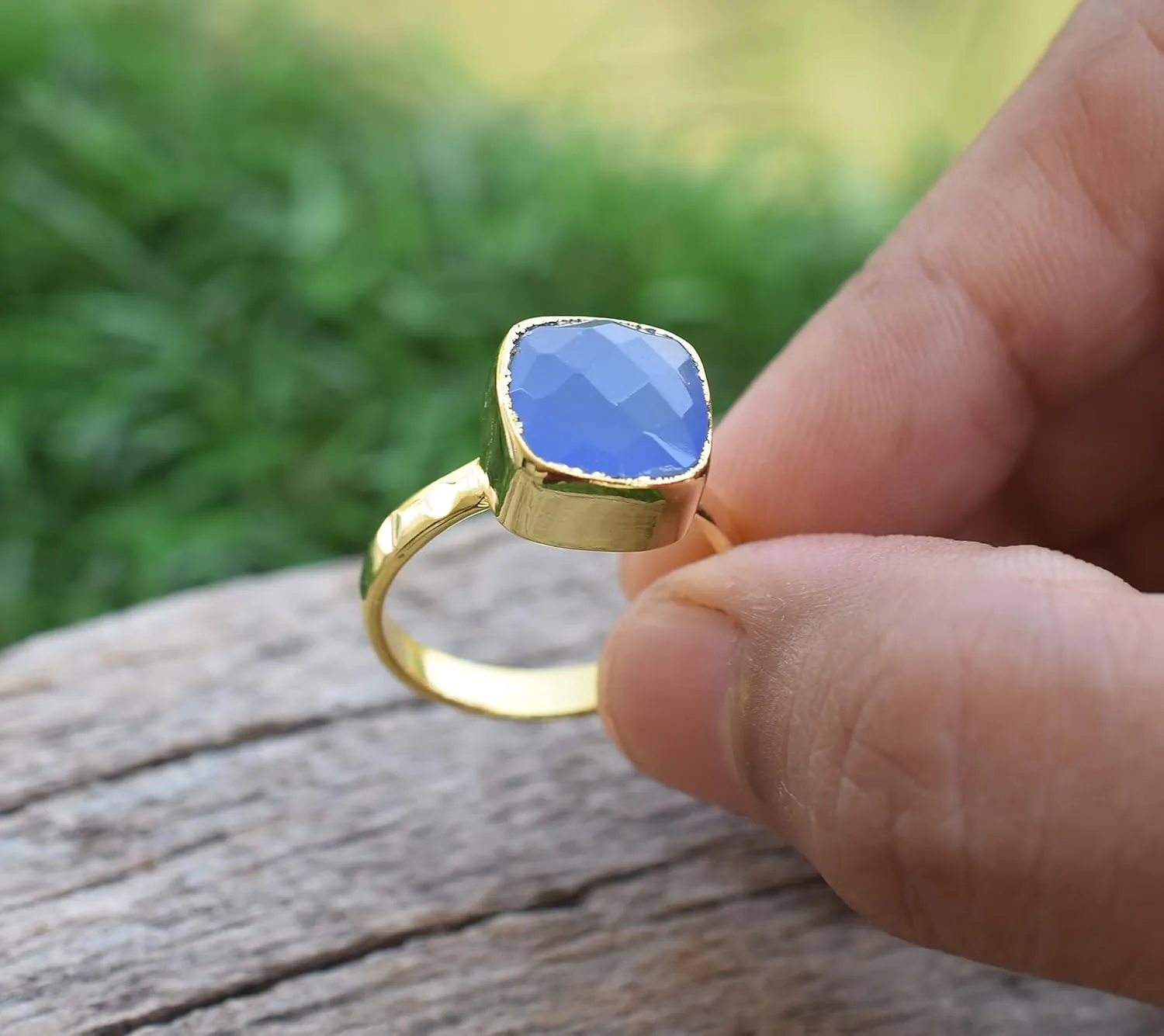 Veracity Jewelry Gold Plated Gemstone Rings For Women & Girls - Jewelry For Women's Birthday Anniversary Wife Mom Girlfriend Sister - Western Style Handmade Jewelry (Blue chalcedony)