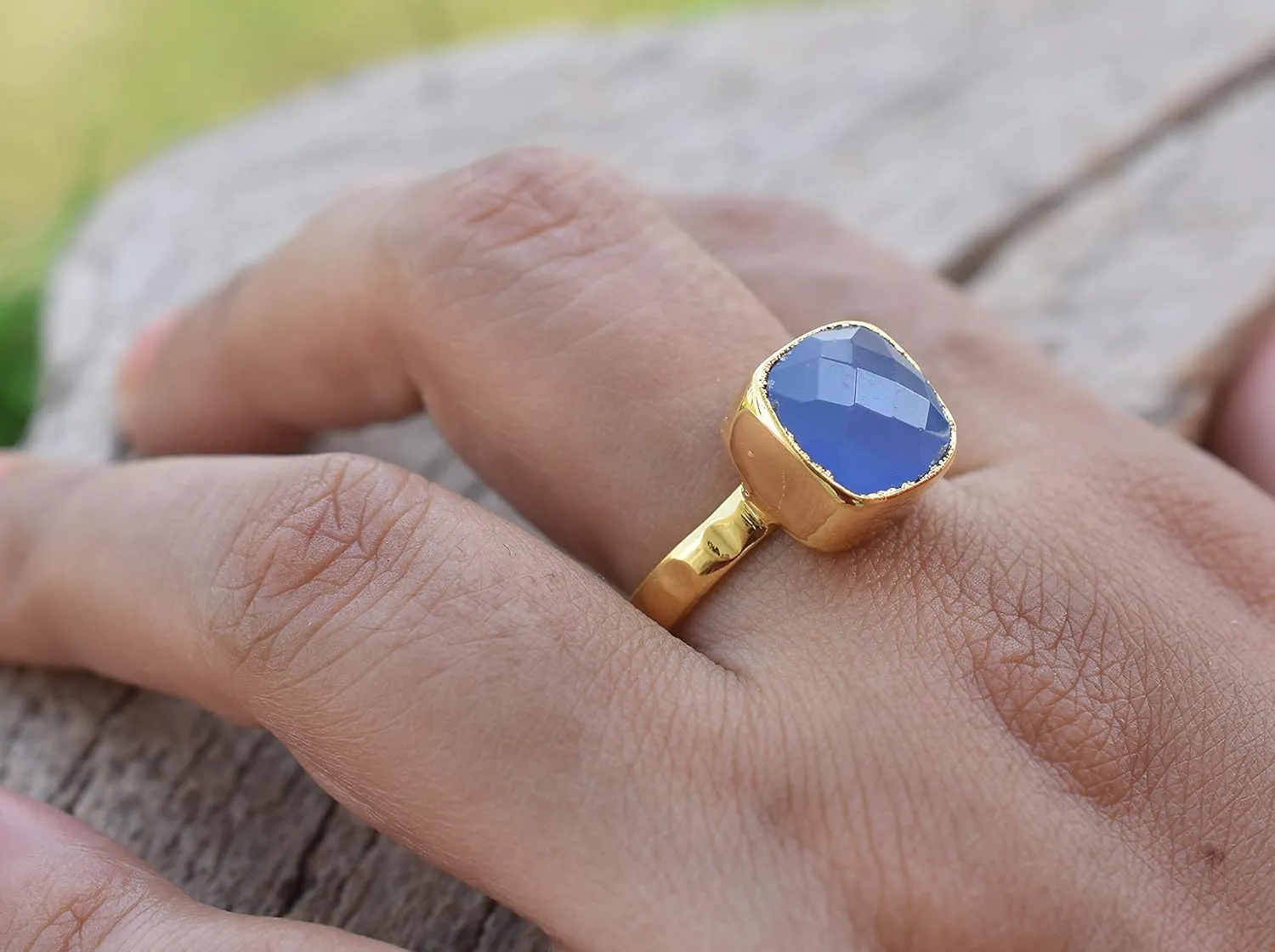Veracity Jewelry Gold Plated Gemstone Rings For Women & Girls - Jewelry For Women's Birthday Anniversary Wife Mom Girlfriend Sister - Western Style Handmade Jewelry (Blue chalcedony)