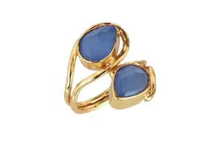 Veracity Jewelry Gold Plated Gemstone Rings For Women & Girls - Jewelry For Women's Birthday Anniversary Wife Mom Girlfriend Sister - Western Style Handmade Jewelry (Blue chalcedony)