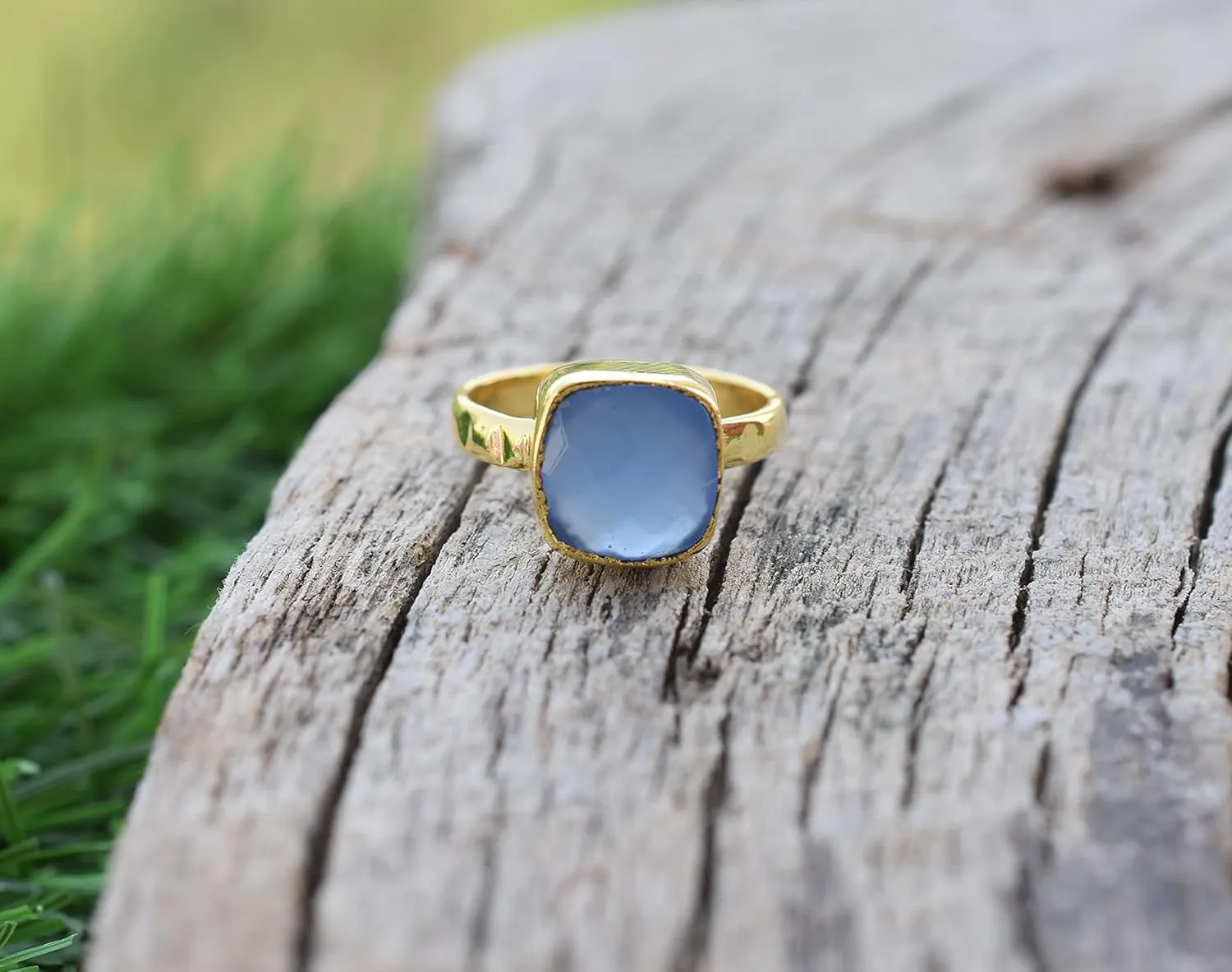 Veracity Jewelry Gold Plated Gemstone Rings For Women & Girls - Jewelry For Women's Birthday Anniversary Wife Mom Girlfriend Sister - Western Style Handmade Jewelry (Blue chalcedony)